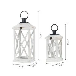 Deals 😍 Modern Farmhouse White Wooden Lantern Set, 24" & 17" by Glitzhome 🔔 -Glitzhome Sales D299641S 8