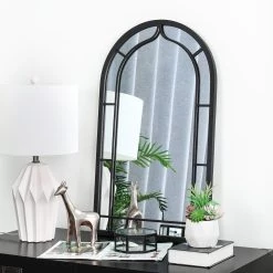 Wholesale 🤩 Glitzhome® 33" Black Arched Windowpane Wall Mirror 😀 -Glitzhome Sales D299644S 2
