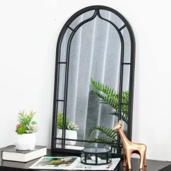 Wholesale 🤩 Glitzhome® 33" Black Arched Windowpane Wall Mirror 😀 -Glitzhome Sales D299644S 3