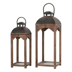 Budget ❤️ Farmhouse Brown Candle Lantern Set, 24.5" & 20" by Glitzhome ❤️
