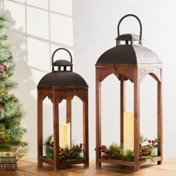 Budget ❤️ Farmhouse Brown Candle Lantern Set, 24.5" & 20" by Glitzhome ❤️ -Glitzhome Sales D299647S 3