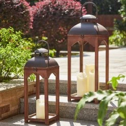 Budget ❤️ Farmhouse Brown Candle Lantern Set, 24.5" & 20" by Glitzhome ❤️ -Glitzhome Sales D299647S 4