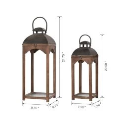 Budget ❤️ Farmhouse Brown Candle Lantern Set, 24.5" & 20" by Glitzhome ❤️ -Glitzhome Sales D299647S 6