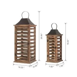 Best Pirce 🌟 Modern Farmhouse Wooden Shutter Lantern Set, 25.5" & 19" by Glitzhome 🧨 -Glitzhome Sales D299649S 8