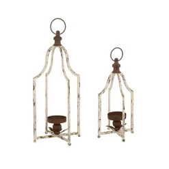 Deals 💯 Modern Farmhouse White & Brown Metal Candle Lantern Set, 22" x 16.5" by Glitzhome 😉
