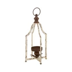 Deals 💯 Modern Farmhouse White & Brown Metal Candle Lantern Set, 22" x 16.5" by Glitzhome 😉 -Glitzhome Sales D299659S 4