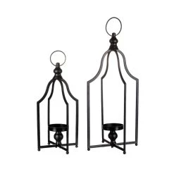 Flash Sale 🔔 Modern Farmhouse Black Metal Candle Lantern Set, 22" & 16.5" by Glitzhome 👍