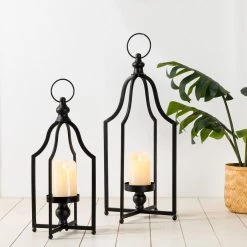 Flash Sale 🔔 Modern Farmhouse Black Metal Candle Lantern Set, 22" & 16.5" by Glitzhome 👍 -Glitzhome Sales D299661S 3