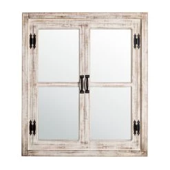 Best deal 🧨 Glitzhome® 31.5" Washed White Wooden Farmhouse Square Windowpane Wall Mirror ❤️
