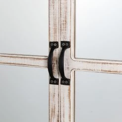 Best deal 🧨 Glitzhome® 31.5" Washed White Wooden Farmhouse Square Windowpane Wall Mirror ❤️ -Glitzhome Sales D299676S 3