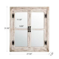Best deal 🧨 Glitzhome® 31.5" Washed White Wooden Farmhouse Square Windowpane Wall Mirror ❤️ -Glitzhome Sales D299676S 5