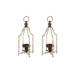 Discount 🌟 16.5" Modern Farmhouse White & Brown Metal Candle Lantern Set by Glitzhome ❤️