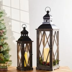 Best Pirce 🎉 Modern Farmhouse Wooden Lantern Set, 28.5" & 20.5" by Glitzhome 🎁 -Glitzhome Sales D299680S 3