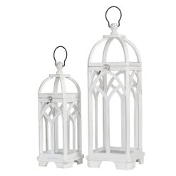 Budget ⌛ Glitzhome® Wash White Farmhouse Wooden Church Window Frame Lanterns, 2ct. 👍