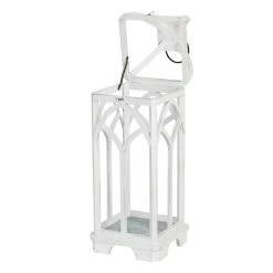 Budget ⌛ Glitzhome® Wash White Farmhouse Wooden Church Window Frame Lanterns, 2ct. 👍 -Glitzhome Sales D299685S 5