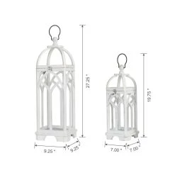 Budget ⌛ Glitzhome® Wash White Farmhouse Wooden Church Window Frame Lanterns, 2ct. 👍 -Glitzhome Sales D299685S 6