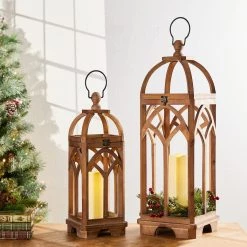 Top 10 😍 Glitzhome® Farmhouse Natural Wooden Church Window Frame Lanterns, 2ct. 😍 -Glitzhome Sales D299688S 3