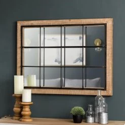 Hot Sale ✔️ Glitzhome® 31.5" Farmhouse Wooden & Metal Windowpane Rectangular Wall Mirror 🎉 -Glitzhome Sales D299689S 3