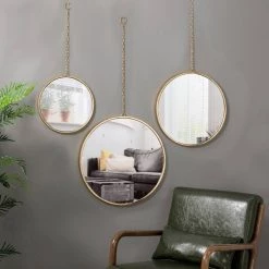 New 🌟 Glitzhome® Regency Modern Gold Metal Chains Hanging Mirrors, 3ct. 🤩 -Glitzhome Sales D299691S 3
