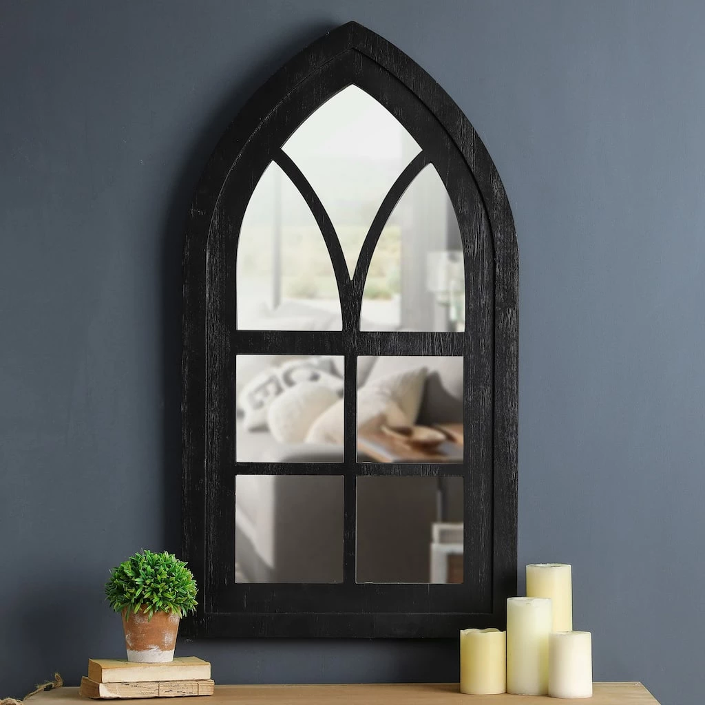 Flash Sale 🧨 Glitzhome® 40" Black Wooden Cathedral Windowpane Wall Mirror 😉 4 Flash Sale 🧨 Glitzhome® 40" Black Wooden Cathedral Windowpane Wall Mirror 😉 - Image 2