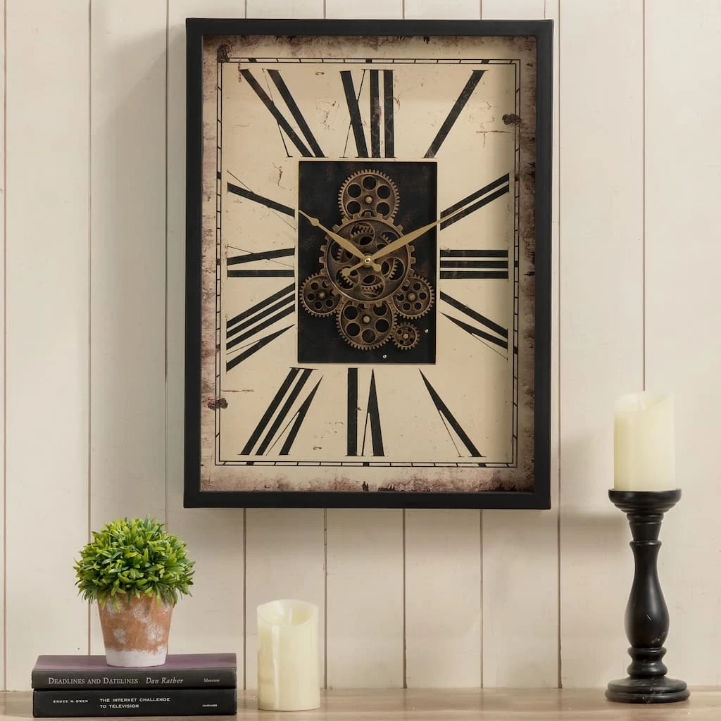 Best Sale π Glitzhome® 24" Vintage Rectangle Gear Clock With Tempered Glass π 4 Best Sale π Glitzhome® 24" Vintage Rectangle Gear Clock With Tempered Glass π - Image 2