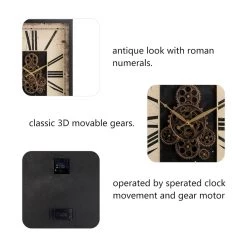 Best Sale π Glitzhome® 24" Vintage Rectangle Gear Clock With Tempered Glass π 12 Best Sale π Glitzhome® 24" Vintage Rectangle Gear Clock With Tempered Glass π -Glitzhome Sales D299715S 3