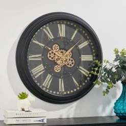 Top 10 🔥 Glitzhome® 27.5" Oversized Vintage Round Black Gear Clock 😀 -Glitzhome Sales D299716S 11