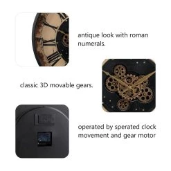 New 🎉 Glitzhome® 27.5" Brown Oversized Vintage Round Gear Clock With Tempered Glass 👍 -Glitzhome Sales D299722S 3