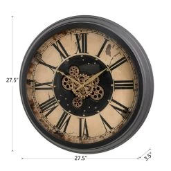 New 🎉 Glitzhome® 27.5" Brown Oversized Vintage Round Gear Clock With Tempered Glass 👍 -Glitzhome Sales D299722S 4