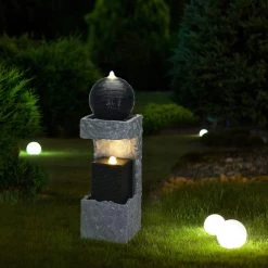 Cheap 😍 Glitzhome® 3ft. Modern Black and Grey Contrast Geometric Outdoor LED Fountain 🔥 -Glitzhome Sales D303610S 3