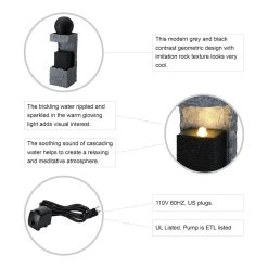 Cheap 😍 Glitzhome® 3ft. Modern Black and Grey Contrast Geometric Outdoor LED Fountain 🔥 -Glitzhome Sales D303610S 4