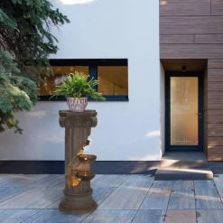 Best Pirce 🔥 Glitzhome® 3ft. European Style Faux Stone Sculpture 3-Tier Outdoor LED Fountain 👍 -Glitzhome Sales D303625S 3