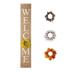Discount π Glitzhome 60"H Wooden Brown "WELCOME" Porch Sign with 4 Changable Wreaths π€©