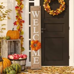 Discount 🛒 Glitzhome 60"H Wooden Brown "WELCOME" Porch Sign with 4 Changable Wreaths 🤩 -Glitzhome Sales D303638S 3