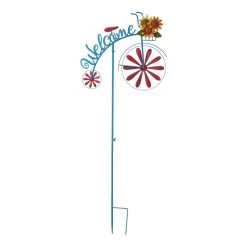 Flash Sale 🎉 Glitzhome® 4ft. Metal Bicycle Wind Spinner Welcome Yard Stake ✔️