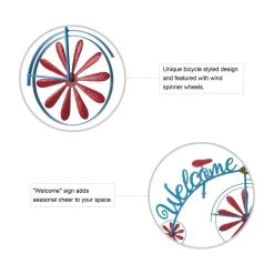 Flash Sale 🎉 Glitzhome® 4ft. Metal Bicycle Wind Spinner Welcome Yard Stake ✔️ -Glitzhome Sales D303664S 3