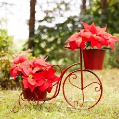 Deals 🥰 Glitzhome® 21.5'' Red Metal Bicycle Plant Stand ⭐ -Glitzhome Sales D303671S 3