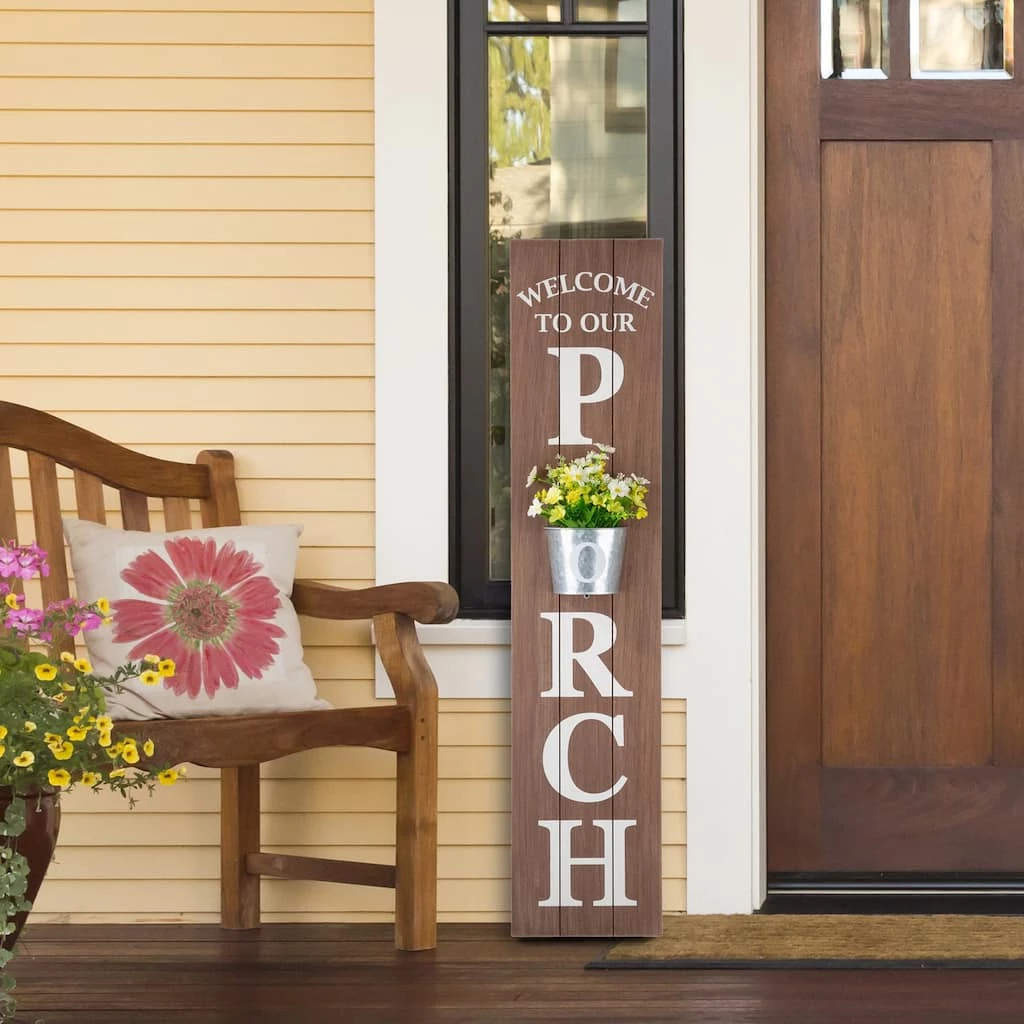 Best deal β Glitzhome® 3.5ft. Wooden Welcome to our Porch Porch Sign with Metal Planter π 4 Best deal β Glitzhome® 3.5ft. Wooden Welcome to our Porch Porch Sign with Metal Planter π - Image 2