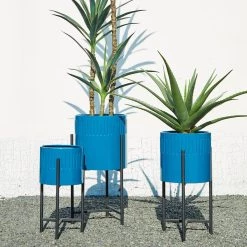 Brand new ⌛ Glitzhome® Blue Modern Glossy Metal Plant Stand, 3ct. 😀 -Glitzhome Sales D303684S 3