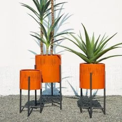 Outlet 🌟 Glitzhome® Orange & Black Modern Washed Metal Plant Stand, 3ct. 😍 -Glitzhome Sales D303688S 3