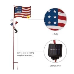 Flash Sale ✨ Glitzhome® 42" Metal American Flag Yard Stake with Solar Lights ✨ -Glitzhome Sales D329933S 4
