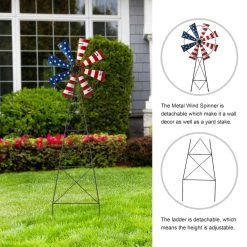 Best Pirce 👏 Glitzhome® 41" Stars & Stripes Metal Wind Spinner Yard Stake ✨ -Glitzhome Sales D329954S 4