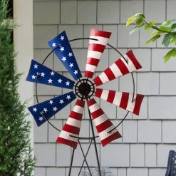 Best Pirce 👏 Glitzhome® 41" Stars & Stripes Metal Wind Spinner Yard Stake ✨ -Glitzhome Sales D329954S 5