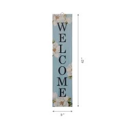 Flash Sale 😉 Glitzhome® 42" Blue Floral Wooden Welcome Porch Sign 💯 -Glitzhome Sales D329977S 6