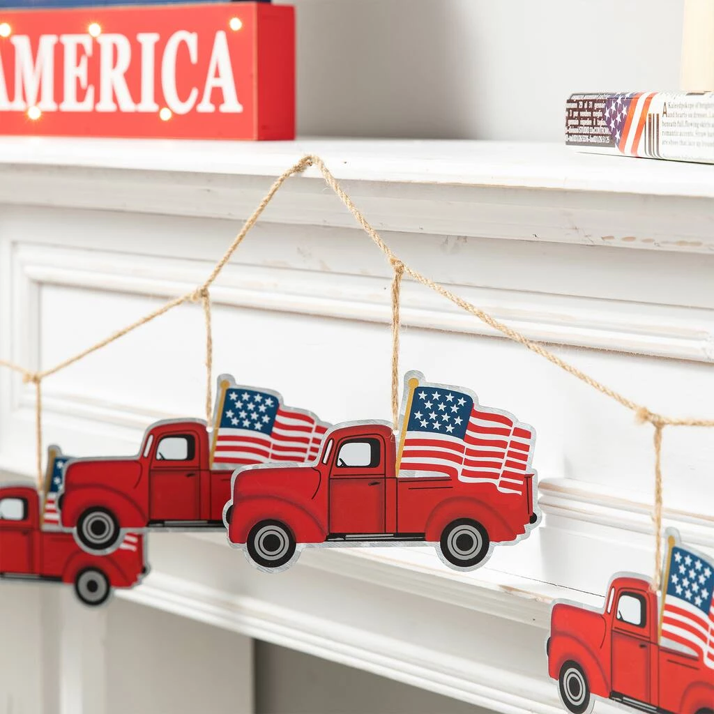 New π Glitzhome® 6ft. Galvanized Patriotic Truck Garland π 6 New π Glitzhome® 6ft. Galvanized Patriotic Truck Garland π - Image 4