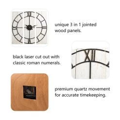 Buy ⭐ Glitzhome® 31.5" Oversized Farmhouse Wood & Metal Wall Clock 👍 -Glitzhome Sales D353162S 5