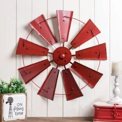 Coupon ✨ Glitzhome® 22" Red Metal Wind Spinner Wall Décor 🎉 -Glitzhome Sales D353166S 2