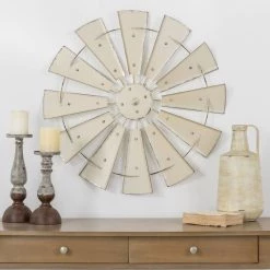 Buy 🛒 Glitzhome® 28.5" Beige Metal Wind Spinner Wall Décor 🔥 -Glitzhome Sales D353172S 3