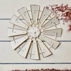 Buy 🛒 Glitzhome® 28.5" Beige Metal Wind Spinner Wall Décor 🔥 -Glitzhome Sales D353172S 5