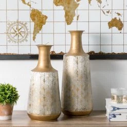 Brand new 🥰 Glitzhome® Gold & White Vintage Metal Vase Set 🔥 -Glitzhome Sales D353176S 3